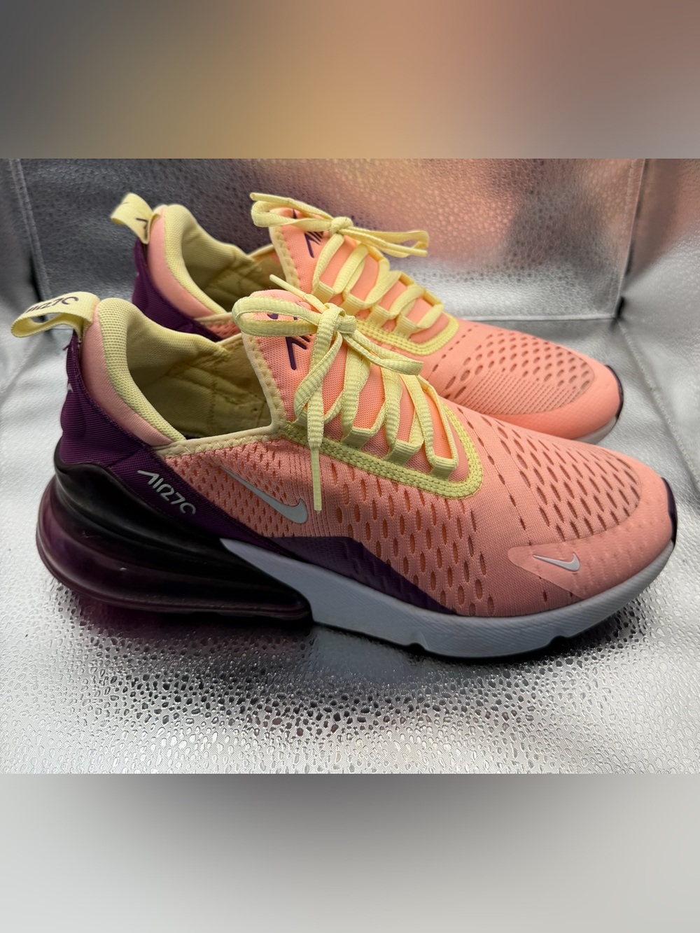 Nike Air Max 270 Pink Yellow Purple Low Top Lace Up Women's Sneaker size 6.5